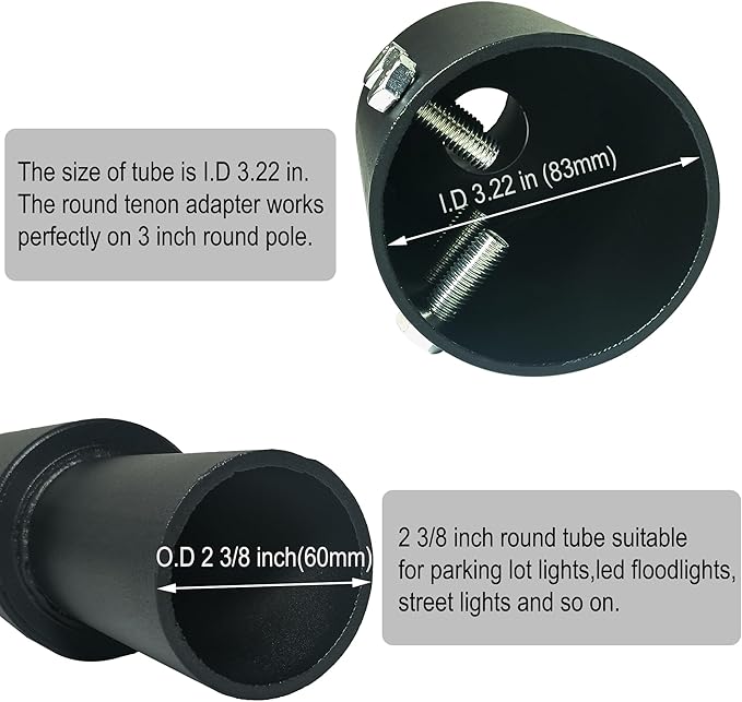 Tenon Slip Fitter Adapter for 3 inch Round Pole,Heavy Duty 2 3/8 Round Adapter for Led Parking Lot Light,Metal Outdoor Mounting Bracket,Shoebox Lighting,Street Light (3" Round Tenon Adapter)