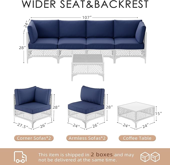 Vikiullf Patio Conversation Set, 5 Piece Outdoor Sectional Sofa Set with Coffee Table, Outdoor Wicker Furniture Set, for Small Patio, Balcony