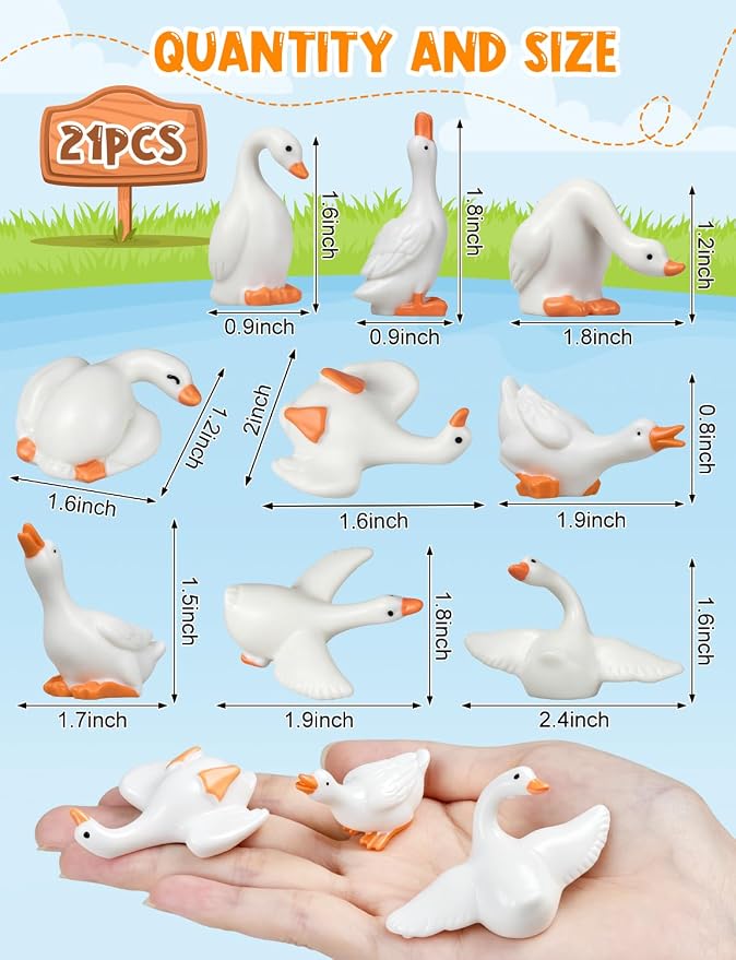 21pcs Mini Resin Goose Figurines, Tiny Animal Figurine Bulk | Small Desk Goose Decor for Garden Lawn Yard Micro Landscape Aquarium Potted Ornament DIY Craft