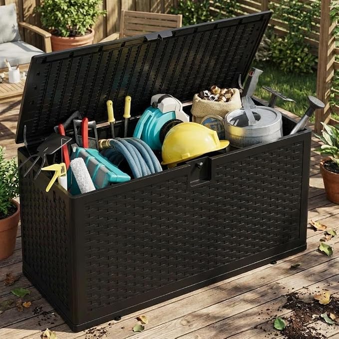 CABIHOME 73 Gallon Waterproof Outdoor Storage Box, Lockable Resin Deck Box for Package Delivery, Ideal for Furniture Cushions & Patio Deck Storage