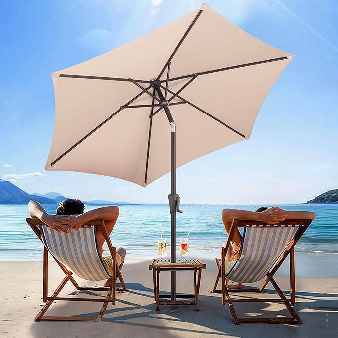 7.5ft Outdoor Patio Umbrella - Table Umbrella Waterproof UV Protection, Sombrillas de Patio with Push Button Tilt, Sun Umbrella for Pool, Porch, Garden, Deck, Backyard (Beige)