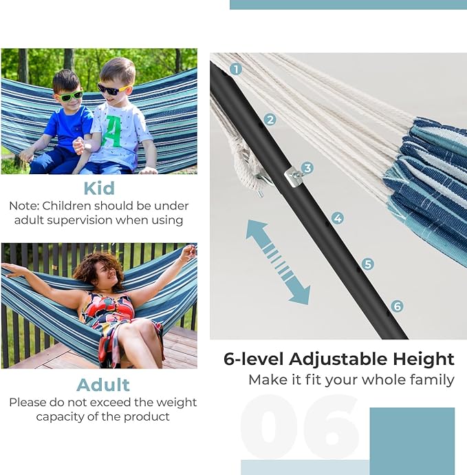 Giantex Hammock with Stand for Outside, 2-Person Double Hammock with Space Saving Metal Stand, Carrying Cases, Brazilian-Style Portable Hammock for Patio Garden Camping Lounging Outdoor & Indoor, Blue