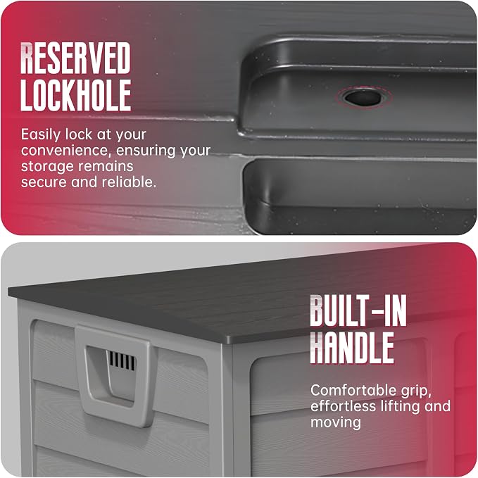 Crownland Outdoor 75 Gallon Storage Deck Box, Weatherproof Woodgrain Patio Storage Box for Balcony, Garden, Backyard (Grey)