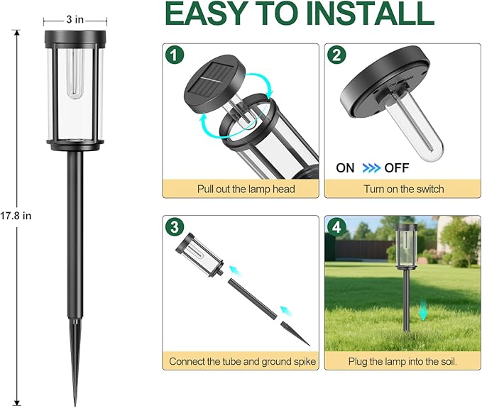 12 Pack Solar Lights Outdoor Waterproof for Garden Walkway Pathway Lawn Yard Decorative Modern Landscape Lighting. (Cool White Light, 12)