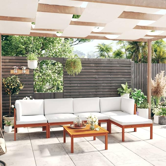 Patio Lounge Set with Cushions,Outdoor Patio Furniture,Outdoor Chat Conversation Set,for Patio,Backyard,Garden,Outdoor,6 Piece Cream Solid Acacia Wood