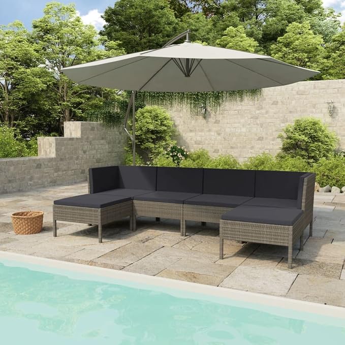 Patio Lounge Set with Cushions,Outdoor Patio Furniture,Outdoor Chat Conversation Set,Garden Furniture Sets,for Patio,Backyard,Garden,Outdoor,6 Piece Poly Rattan Gray