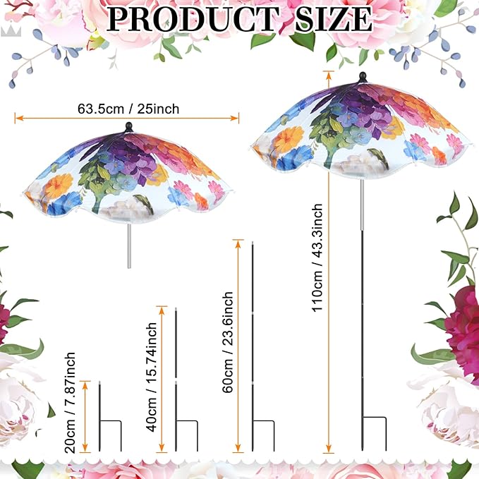 6 Pack Plant Umbrellas for Outdoor Plants, Adjustable Angle Plant Shade 25" Upgraded Large Plant Umbrella, 43.3" Sun Shade for Potted Plants Garden Beds