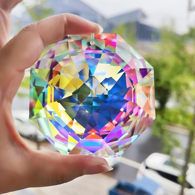 3inch Rainbow Sun Catcher Crystals for Windows AB Colored Large Prisms | Crystal Octagonal Beads Sun Catcher Prisms Indoor Outdoor Home Garden Hanging Decor Glass Ornaments For Christmas Tree
