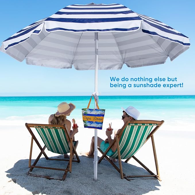 Tempera Heavy Duty High Wind Beach Umbrella with Sand Anchor & Carry Bag | Patio Outdoor Umbrella with Aluminum Frame and Push Button Tilt, Ideal for Travel Garden Lawn, UPF 60+