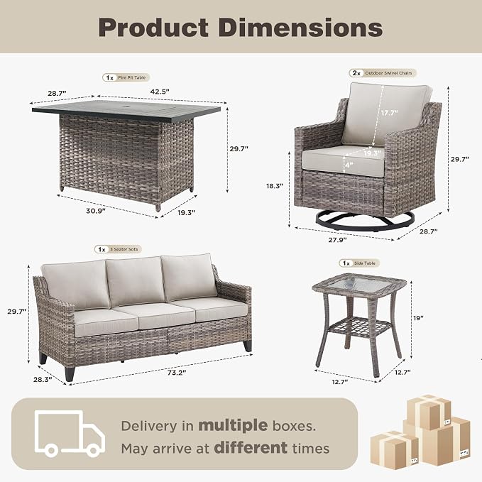 Belord Patio Wicker Swivel Rocker Patio Chairs with 3-Seater Sofa,Outdoor Furniture Set for Deck Porch Garden, 5 Piece Patio Conversation Furniture Set,Beige