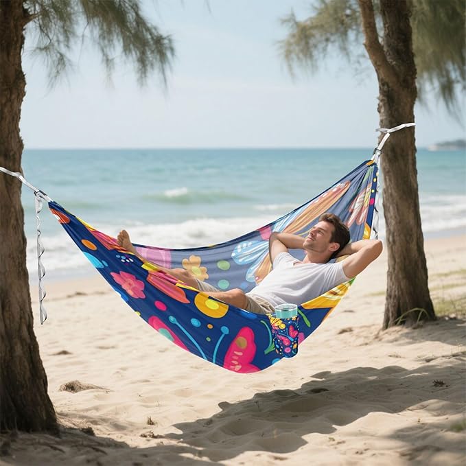 Cartoon Colorful Butterflies Flowers 330lb Capacity Outdoor Hammocks with Hanging Rope Hanging Hammock for Patio Backyard Lounge Base Base para poner hamaca