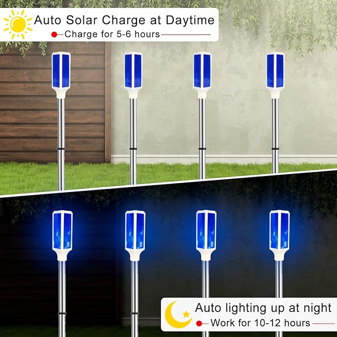 Aolyty Solar Lights Outdoor, Waterproof Driveway Markers Reflective, Warning Flash Light with 2 Lighting Modes, LED Solar Light 4 Pack for Parking Lots, Yard, Sidewalk, Stop Sign, 30 Inches (Blue)