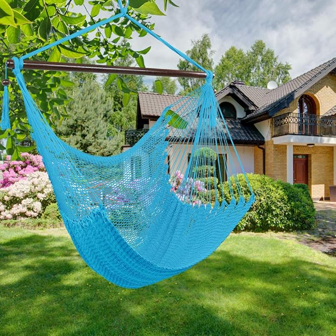 Large Hammock Swing Seat with Tassels(Light Blue)