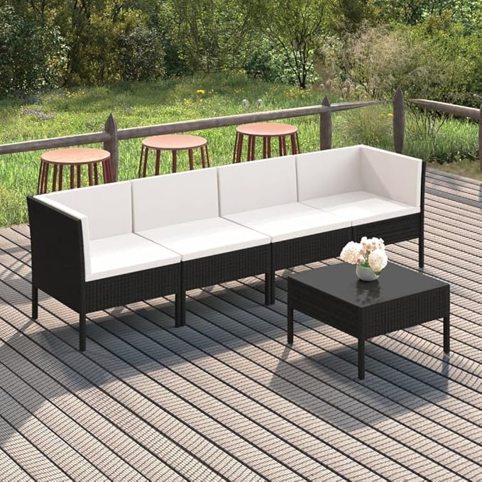 Patio Lounge Set with Cushions,Patio Furniture Sets,Patio Conversation Sets,Outdoor Furniture Sets,for Garden,Backyard,Outdoor,5 Piece Poly Rattan Black