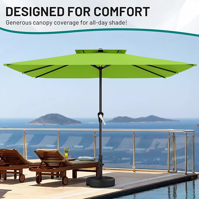 AreShark 8'x10' 2 Tiers Rectangular Patio Umbrella - Outdoor Umbrella Waterproof UV Protection, Market Table Umbrella w/Crank for Pool, Backyard, Deck(Apple Green)