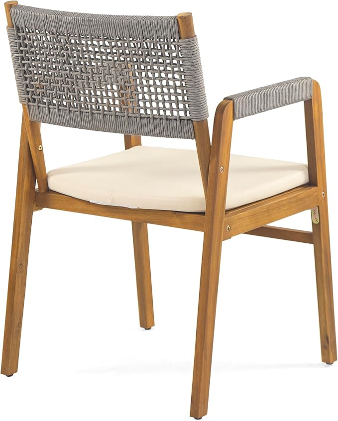 Christopher Knight Home Terri Acacia Wood Patio Dining Set for 6, Solid Wood Outdoor Dining Table Set for 6, 7 Piece Outdoor Dining Set with Rectangular Table and Woven Rope Accents, Teak+Beige+Grey