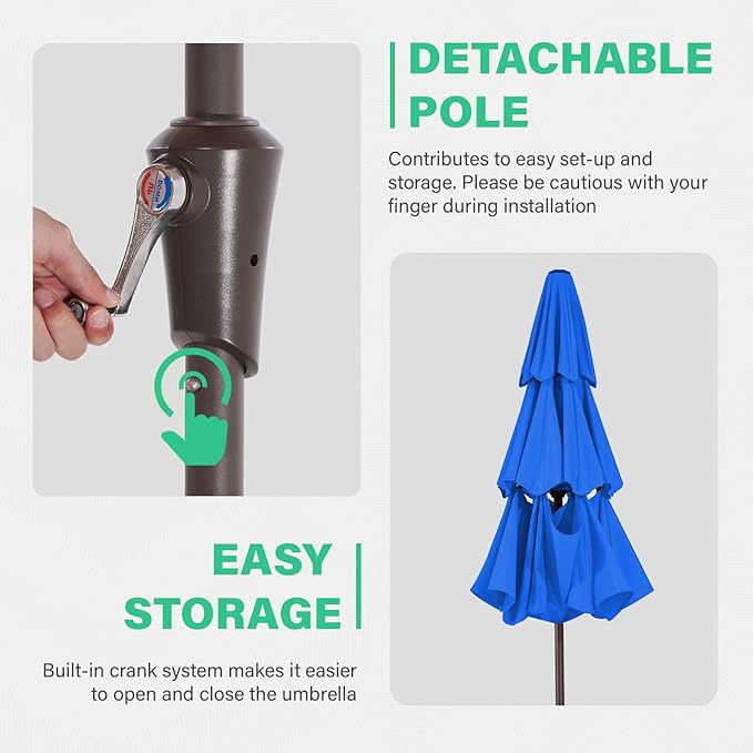 JEAREY 9FT 3 Tier Patio Umbrella Outdoor Market Umbrella Table Umbrellas with 8 Ribs 1.5 Pole Push Button Tilt and Crank UV Protection for Garden,Royal Blue