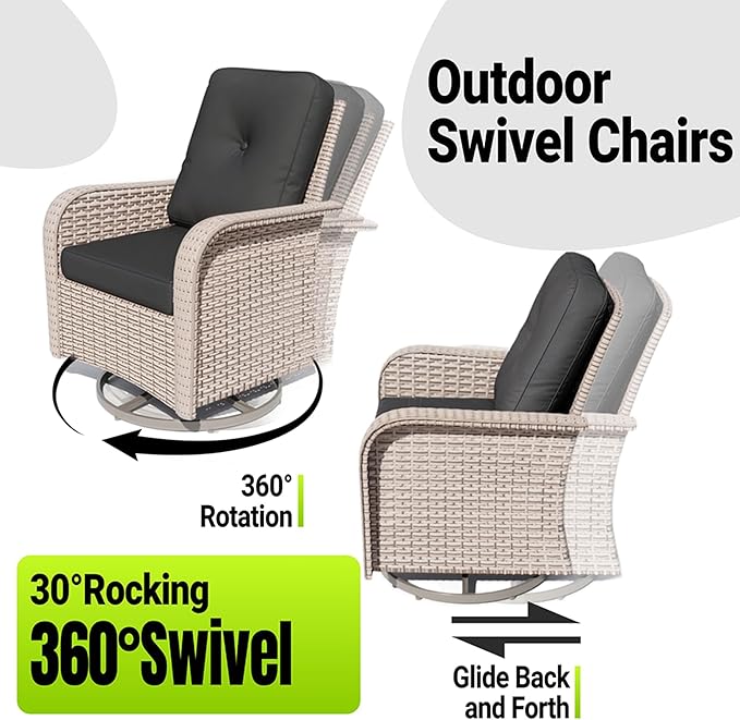 16 Pieces Patio Furniture Set with Fire Pit Table, Outdoor Sectional Wicker Sofa with Thick Cushions, High Back Swivel Rocker Patio Chairs, Rattan Conversation Set with Coffee Table, Black