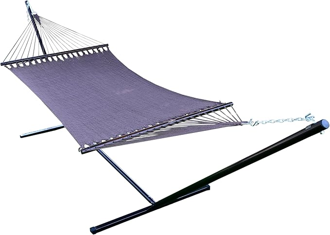 Algoma Net Company Caribbean Rope Spreader Bar Hammock with Steel Stand, Brown/Bronze