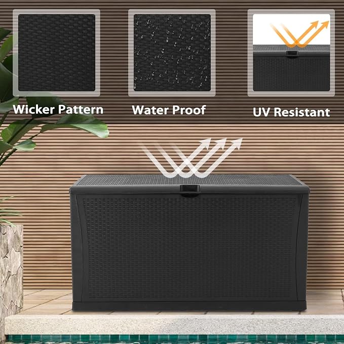 Crownland 120 Gallon Outdoor Patio Storage Deck Box Backyard Resin Container Weatherproof Box Patio Garden Furniture Storage Boxes All Weather Using,Black