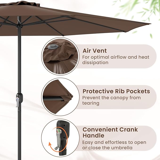 Tangkula 12 FT Patio Umbrella, Double-Tier Outdoor Umbrella with Crank Handle, 8 Sturdy Ribs, Sun-Protective Canopy for Market Table Pool Deck Garden Backyard (Tan)