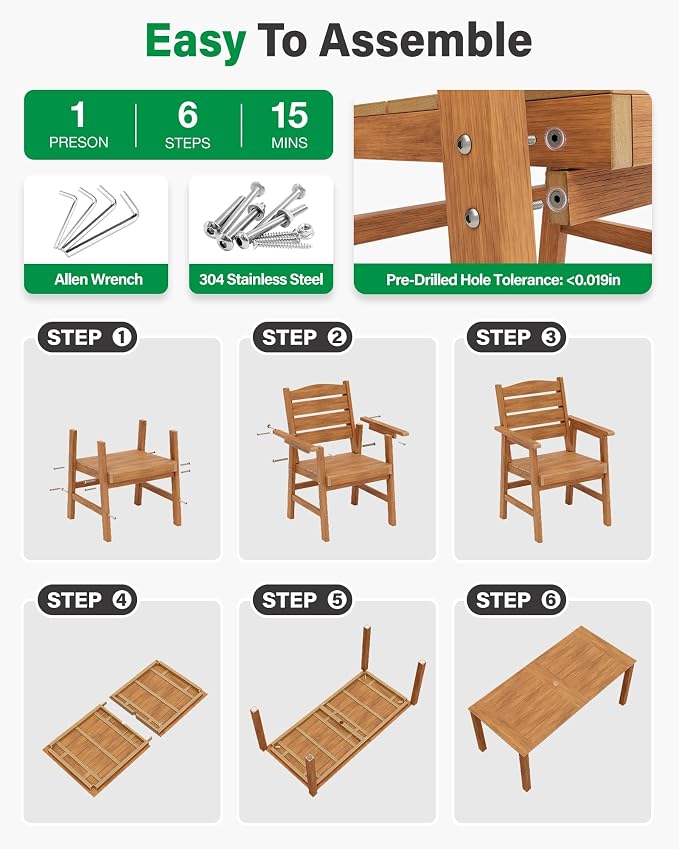 YEFU Patio Dining Sets 10-Piece: All-Weather Outdoor Table and Chairs with Umbrella Hole - Easy Assembly Patio Dining Set for 8 Modern HIPS Furniture with Aluminum Frame for Family with Deck Teak