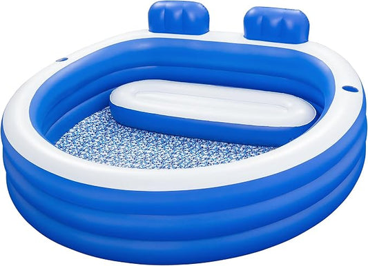 H2OGO! Inflatable Family Pool, Splash Paradise 7'7" x 7'2" x 31" Outdoor Inflatable Swimming Pool for Kids and Adults - Bench Seat, Headrests, & Cupholders
