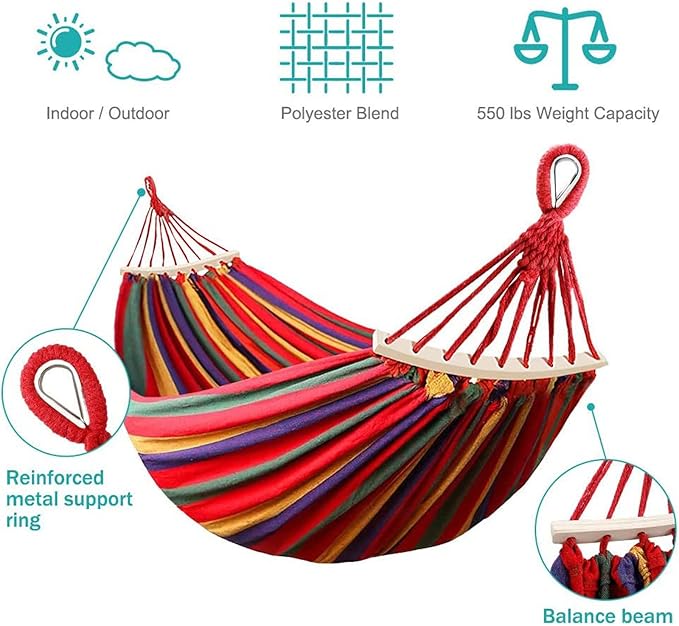 HUHJYUGE Brazilian Double Hammock with 2 Tree Straps, Soft Canvas Camping Hammock Without Stand, Canvas Hammock Replacement for Backyard, Porch, Outdoor and Indoor (C 260x80cm)