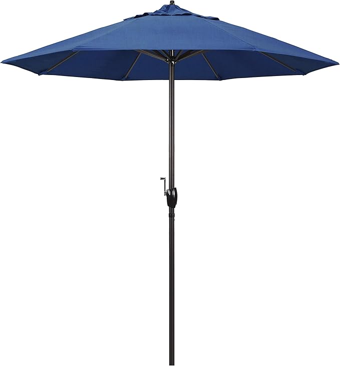 California Umbrella 7.5' Round Sunbrella Aluminum Outdoor Deck, Pool or Patio Umbrella, Crank Lift, Auto Tilt, Bronze Pole, Regatta