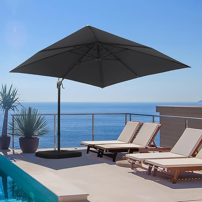 Domi 8’x8’ Cantilever Patio Umbrella, Aluminum Windproof Outdoor Umbrella with 360°Rotation, Square Offset Sun Shade Umbrella for Outside Deck Backyard Garden Pool, Gray