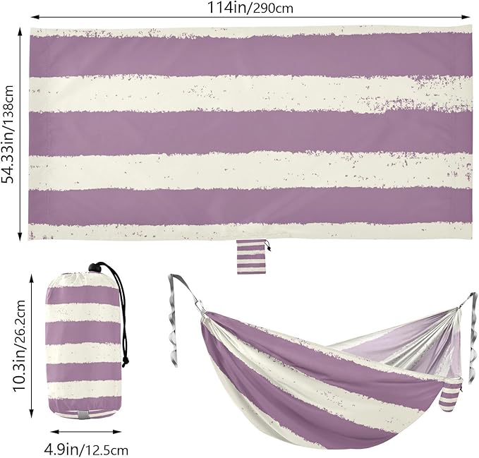 White-Purple Horizontal Stripes 330lb Capacity Camping Hammocks with Tree Straps Cloth Hammock for Indoor Outdoor Patio soporte para hamacas para adultos