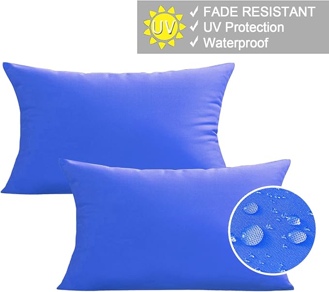 VAKADO 12x20 Outdoor Waterproof Throw Pillow Covers Set of 2 Decorative Turquoise Outside Patio Furniture Cushion Cases Decor for Garden Bench Porch Couch Tent,Blue Turquoise
