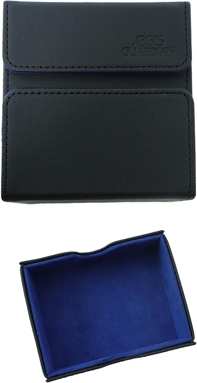 AEGIS GUARDIAN Card Deck Box with Dice Tray for MTG Cards, Commander Deck Box fit 150+ Sleeved Cards, PU Leather Card Storage Box Strong Magnet Deck Game Case for TCG CCG, Black and Blue