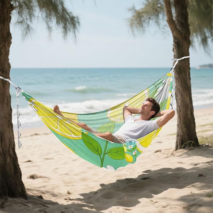 Summer Lemon Daisy Flower 330lb Capacity Hammocks with Tree Straps Tree Hammock for Outside Beach Patio Garden hamaca de Algodon para Jardin
