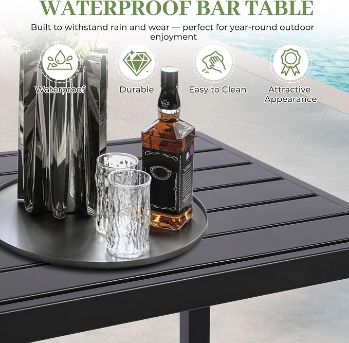 Outdoor Bar Table, Patio Counter Height Bar Table, 47" Rectangle Bar Table for Patio, Garden, Yard, Balcony, Poolside (Black, 47'')