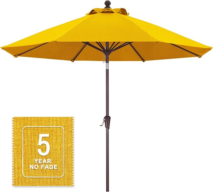MASTERCANOPY Olefin 5-Year-Non-Fading 9ft Patio Umbrella with Tilt and Crank, Large UV Resistant Outdoor Table Umbrella with 8 Fiberglass Ribs for Deck, Yard & Market, Yellow