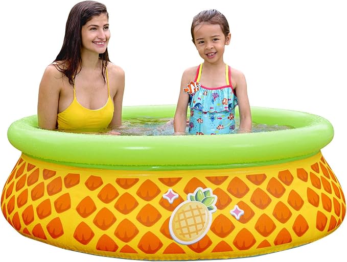 JLeisure Sun Club 17789 5 Foot x 16.5 Inch 1 to 2 Person Capacity Pineapple 3D Kids Above Ground Inflatable Outdoor Backyard Kiddie Swimming Pool