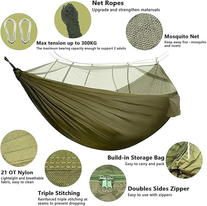 Hammock Camping Hammock with Net, Lightweight Portable Double Parachute Hammocks, High Capacity & Tear Resistance for Backyard,Hiking Camping Essentials (Color : Gray and blue-6loops)