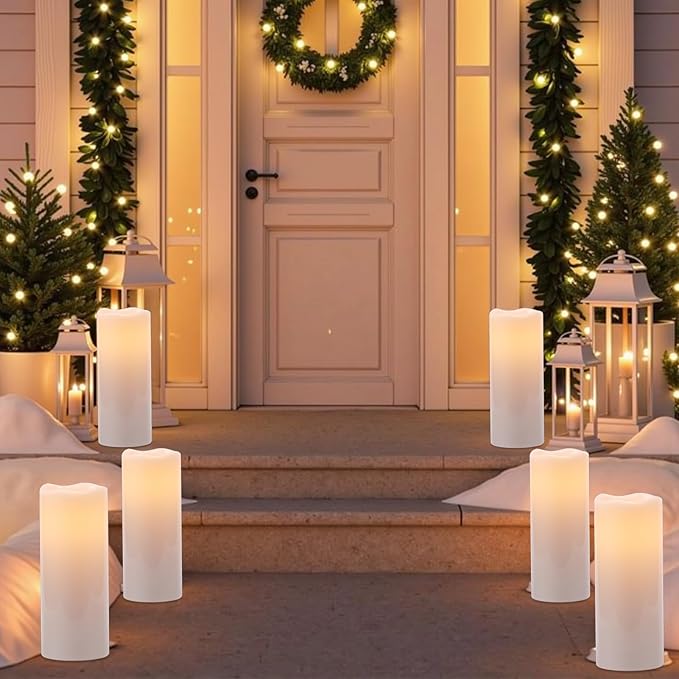 10" 10" × 4" Large Outdoor Candles with Timer Waterproof, Battery Operated Outdoor Candle Lantern Flickering LED Pillar Candles 2 Pack for Patio Porch Garden Home Decor, Cream White