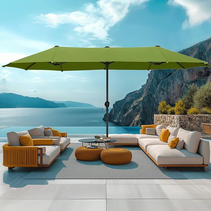 MFSTUDIO 13ft Outdoor Patio Umbrella, Double Sided Large Rectangular Umbrella Market Table Twin Triple Rectangle Umbrellas with Crank Handle for Outside Picnic Backyard Deck Pool (no base)