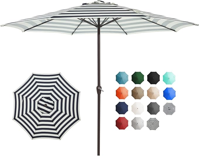 JEAREY 12' Patio Umbrellas Outdoor Table Market Umbrella w/Crank, 8 Sturdy Ribs, UV Protection Windproof for Garden, Deck, Backyard, Pool(Beige & Black Striped)