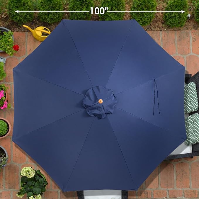 9ft Bamboo Umbrella, Outdoor Patio Umbrella, Waterproof Market Umbrella, 8 Ribs Table Umbrella with Pulley Lift for Garden, Deck, Pool, lawn, Backyard