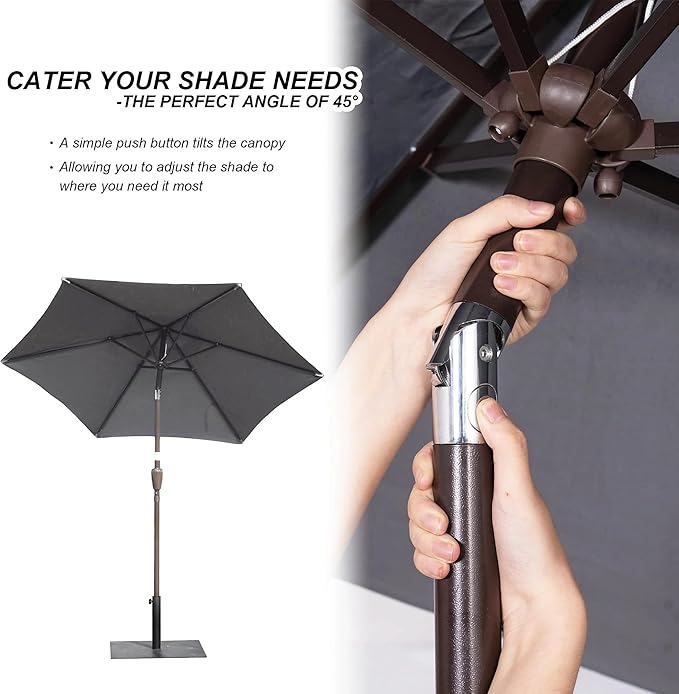 7 ft Black Patio Umbrella, Heavy-Duty Round Outdoor Market Table Patio Umbrella Parasol w/Steel Pole, Tilt Table Umbrella for Pool, Deck & Yard