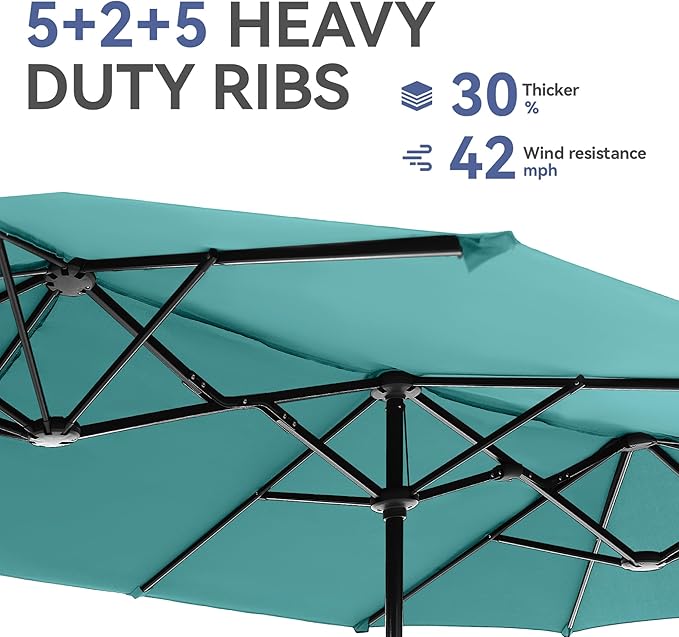 GREEN PARTY 13ft Rectangle Patio Umbrella, Double Sided Outdoor Table Umbrella with Crank & 1.5" Pole, Large Market Umbrella for Poolside Garden Deck Backyard, Turquoise