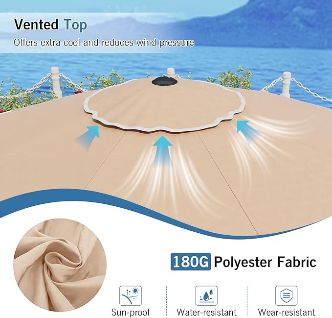 RELAX4LIFE 10 FT Scalloped Patio Umbrella, Market Table Umbrella with Push Button Tilt, Crank, 8 Sturdy Metal Ribs, Vented Top, Sun-Protective Ruffled Canopy, Heavy-duty Outdoor Parasol for Garden Poolside Deck