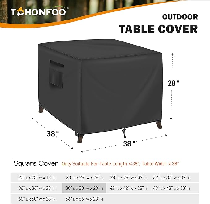 Square Patio Table Cover, Outdoor Table Covers Waterproof, UV Resistant Outdoor Lawn Patio Furniture Covers, 38" L x 38" W x 28" H