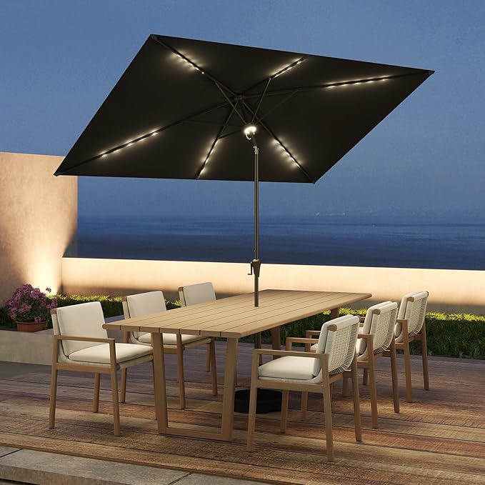 C-Hopetree Rectangular Outdoor Patio Market Umbrella with Solar LED Lights 6.5 x 10 ft