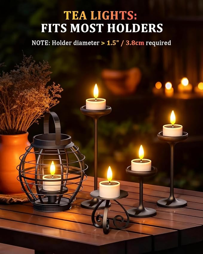 SoulBay Solar Tea Lights Outdoor Waterproof, 6 Pack Small Flameless Flickering Small Bright LED Candles Lights with Dusk to Dawn Sensor for Lanterns Window Chandelier Garden Patio Deck Décor