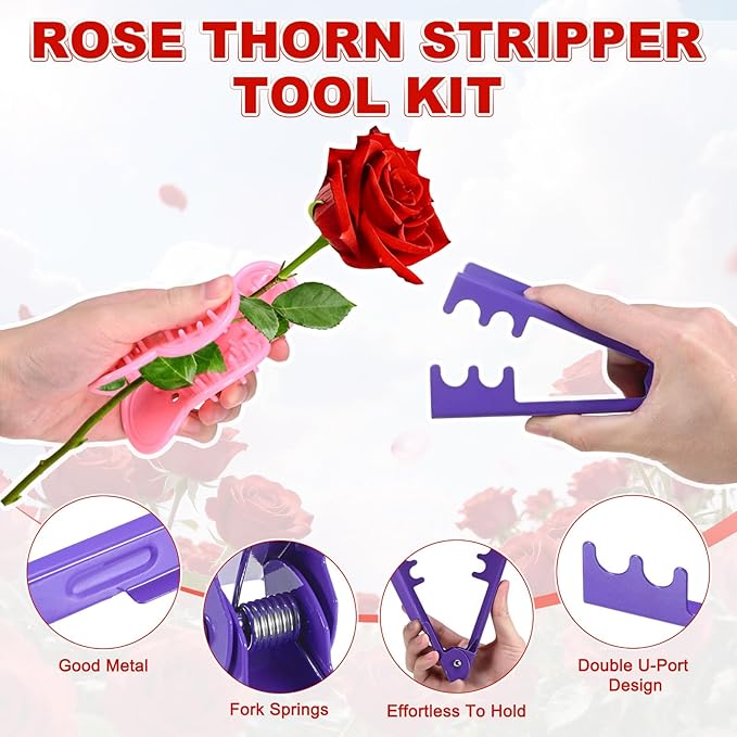 M METERXITY 1-Set Rose Thorn Stripper Tools, Plastic Metal Rose Stem Leaf Thorn Stripper for Bouquets Pruning Branches/Floral Arrangement, Flower Stripping Tool Remove Kit [Multicolor]