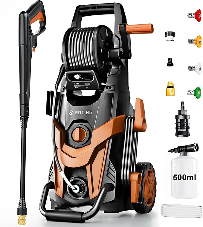 Pressure Power Washer 4800PSI with 4 Quick Connect Nozzles,Inlet Hose & Filter, Foam Cannon for Cars/Fences/Driveways/Patios/Home, Red